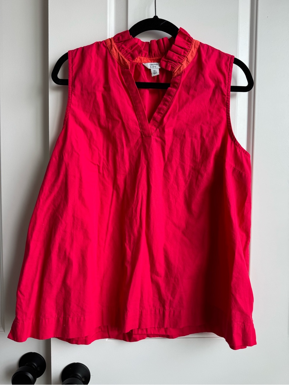 Crown & Ivy Vibrant Pink Ruffle Neck Shell XL